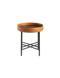 Mesa rincón redonda polipiel, nogal y acero negro 2