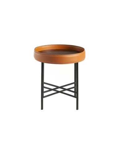 Mesa rincón redonda polipiel, nogal y acero negro