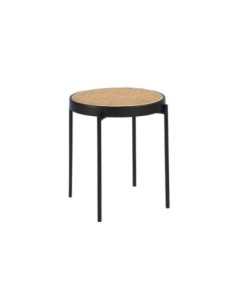 Mesa rincón redonda rattan, madera negra y acero negro