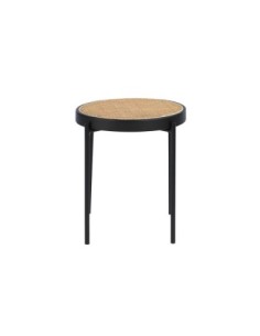 Mesa rincón redonda rattan, madera negra y acero negro 2