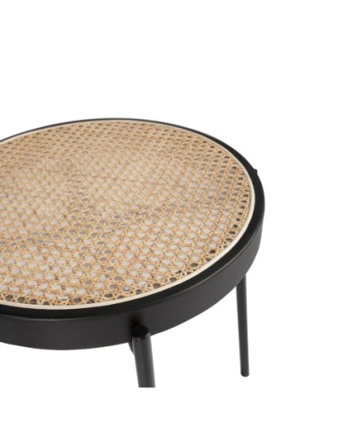 Mesa rincón redonda rattan, madera negra y...