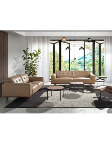 Mesa rincón redonda rattan, madera negra y...