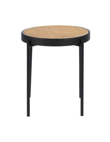 Mesa rincón redonda rattan, madera negra y...