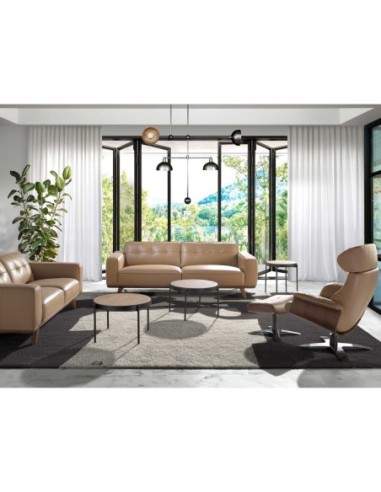 Mesa rincón redonda rattan, madera negra y...