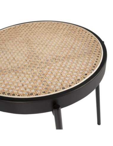 Mesa rincón redonda rattan, madera negra y...