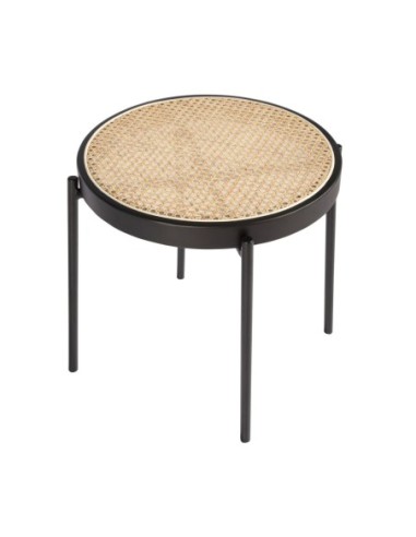 Mesa rincón redonda rattan, madera negra y...