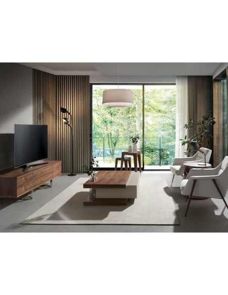 Mesa rincón triangular cristal templado y nogal