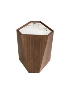 Mesa rincón triangular mármol porcelánico y nogal 2