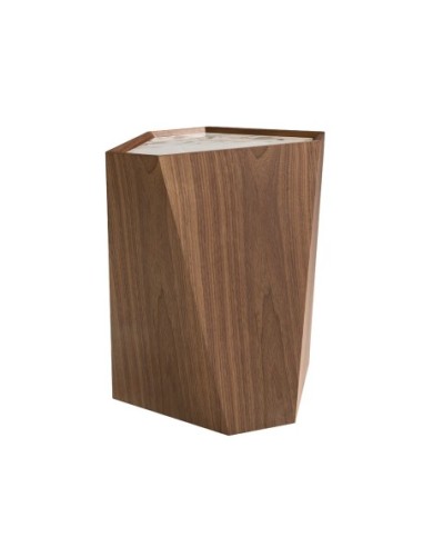 Mesa rincón triangular mármol porcelánico y nogal