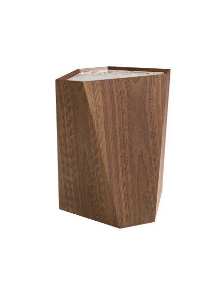 Mesa rincón triangular mármol porcelánico y nogal