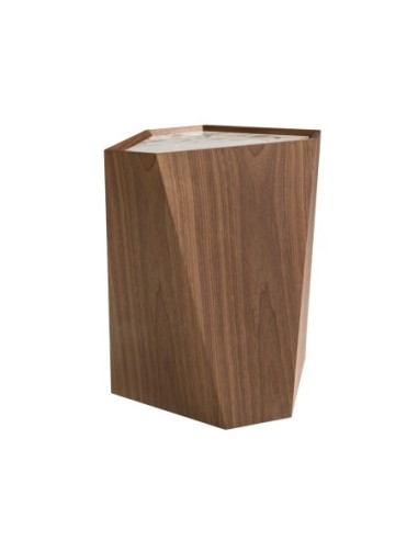 Mesa rincón triangular mármol porcelánico y nogal