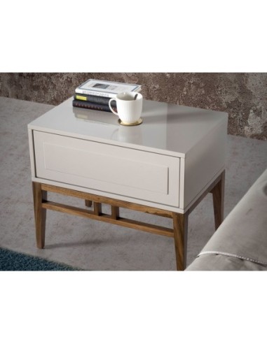 Mesita de noche madera beige y nogal