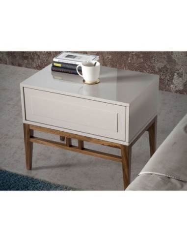 Mesita de noche madera beige y nogal