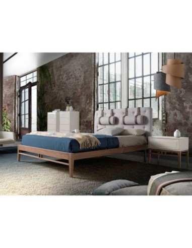 Mesita de noche madera beige y nogal