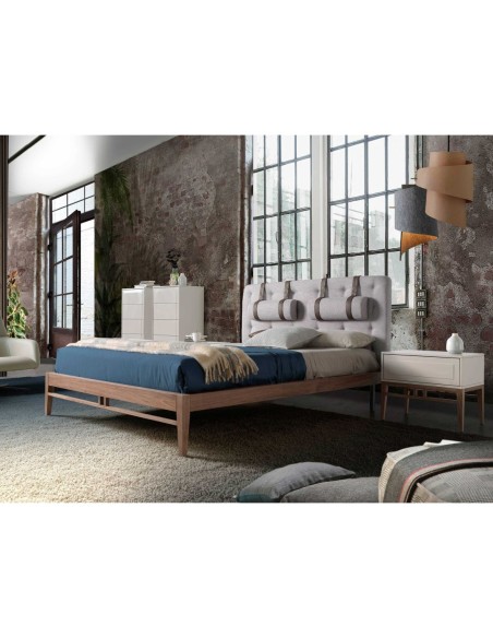 Mesita de noche madera beige y nogal