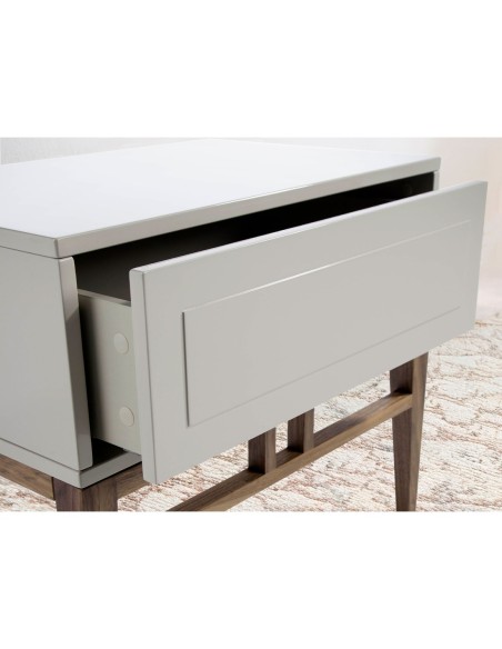 Mesita de noche madera beige y nogal