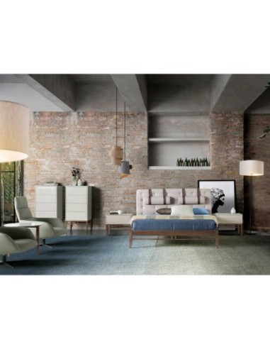 Mesita de noche madera beige y nogal