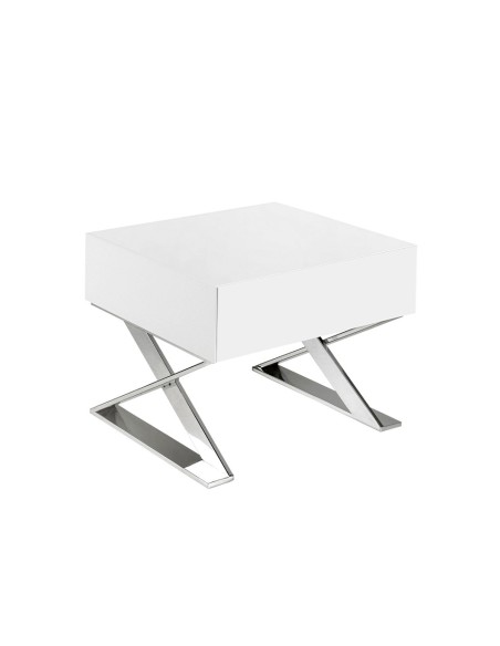 Mesita de noche madera blanca y acero cromado