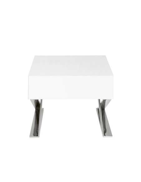 Mesita de noche madera blanca y acero cromado