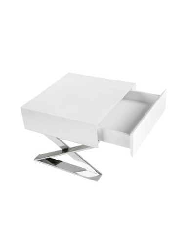 Mesita de noche madera blanca y acero cromado