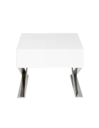 Mesita de noche madera blanca y acero cromado
