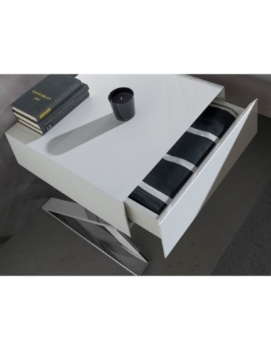 Mesita de noche madera blanca y acero cromado