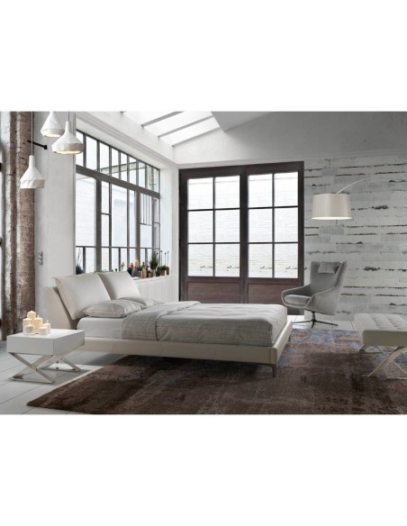 Mesita de noche madera blanca y acero cromado