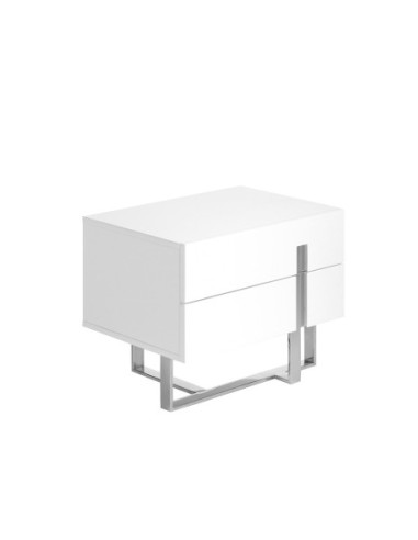 Mesita de noche madera blanco y acero cromado