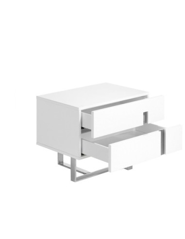 Mesita de noche madera blanco y acero cromado