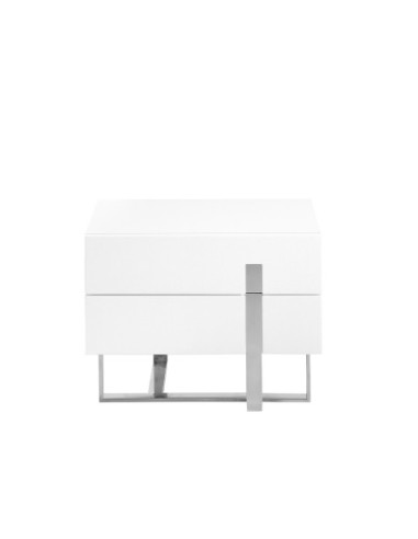 Mesita de noche madera blanco y acero cromado