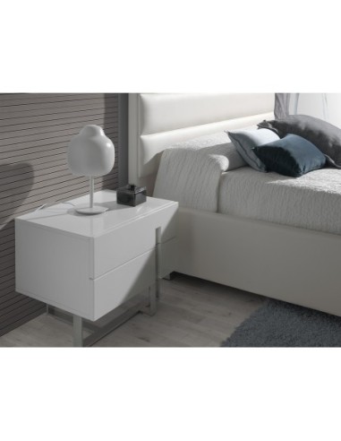 Mesita de noche madera blanco y acero cromado