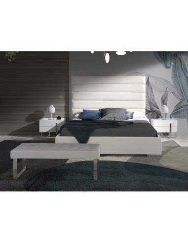 Mesita de noche madera blanco y acero cromado