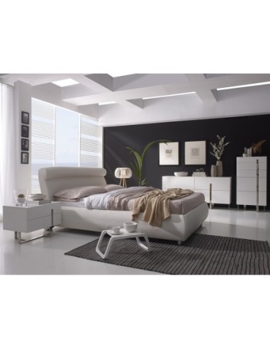 Mesita de noche madera blanco y acero cromado