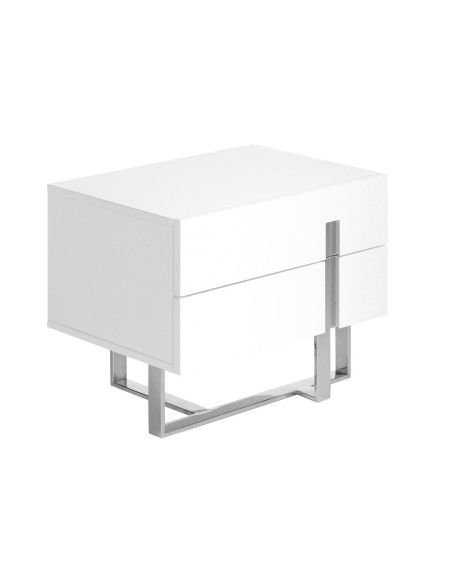 Mesita de noche madera blanco y acero cromado