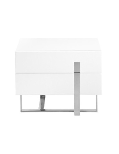 Mesita de noche madera blanco y acero cromado