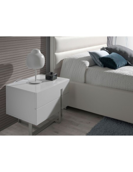 Mesita de noche madera blanco y acero cromado