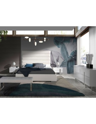 Mesita de noche madera blanco y acero cromado