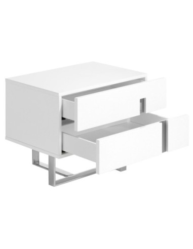 Mesita de noche madera blanco y acero cromado
