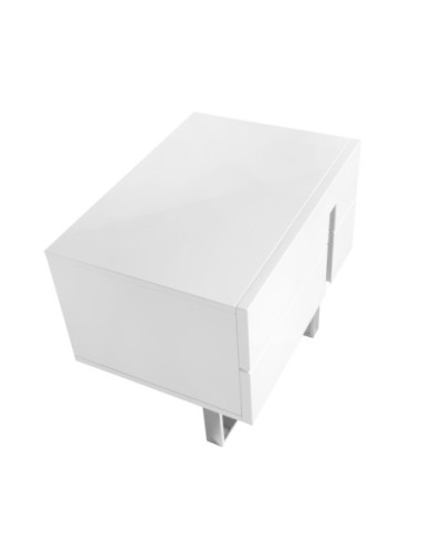 Mesita de noche madera blanco y acero cromado