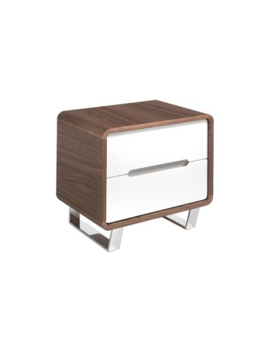 Mesita de noche madera blanco, nogal y acero...