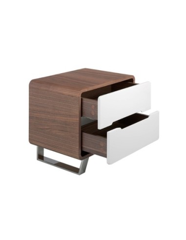 Mesita de noche madera blanco, nogal y acero...