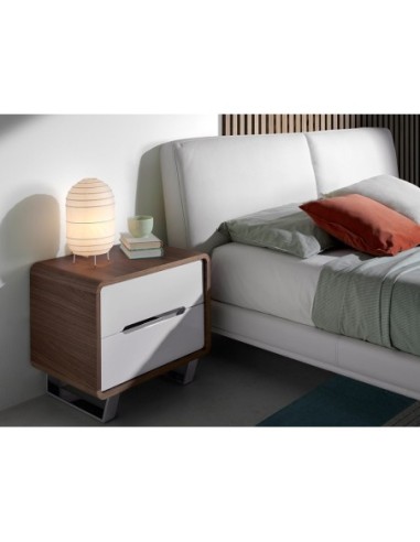 Mesita de noche madera blanco, nogal y acero...