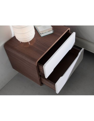 Mesita de noche madera blanco, nogal y acero...