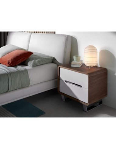Mesita de noche madera blanco, nogal y acero...
