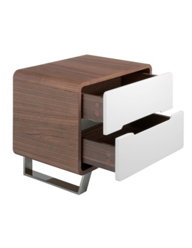 Mesita de noche madera blanco, nogal y acero...