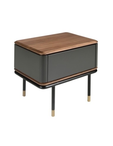 Mesita de noche madera gris oscuro, acero negro...