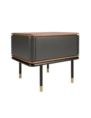 Mesita de noche madera gris oscuro, acero negro...