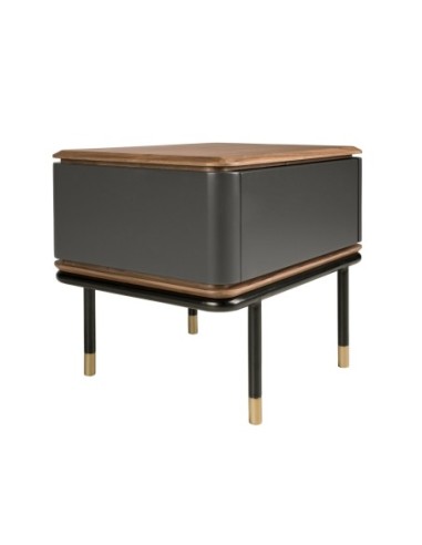 Mesita de noche madera gris oscuro, acero negro...