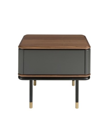 Mesita de noche madera gris oscuro, acero negro...