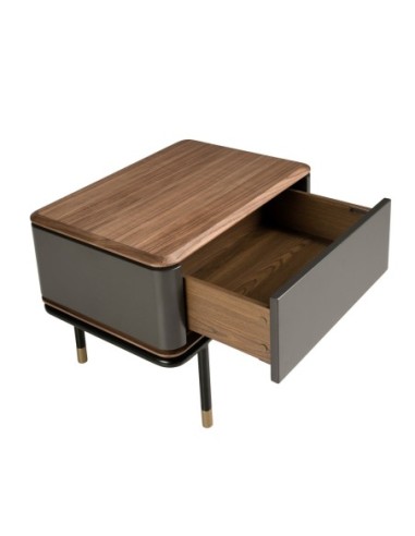 Mesita de noche madera gris oscuro, acero negro...